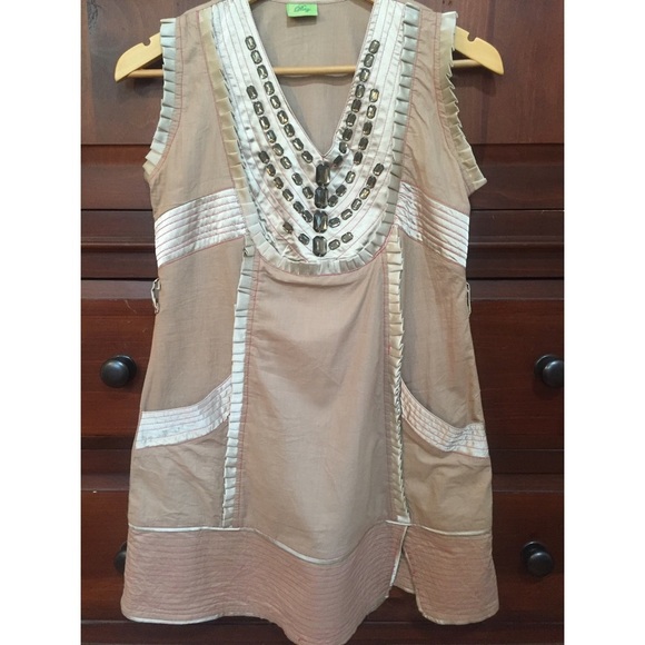 Ray Jewel Collar Sleeveless Blouse Beige - small - Picture 1 of 5